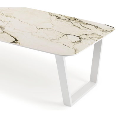 Pagino tuintafel bootvorm in wit aluminium en volkeramiek colorado dunes - L 315 x B 115 x H 73 cm