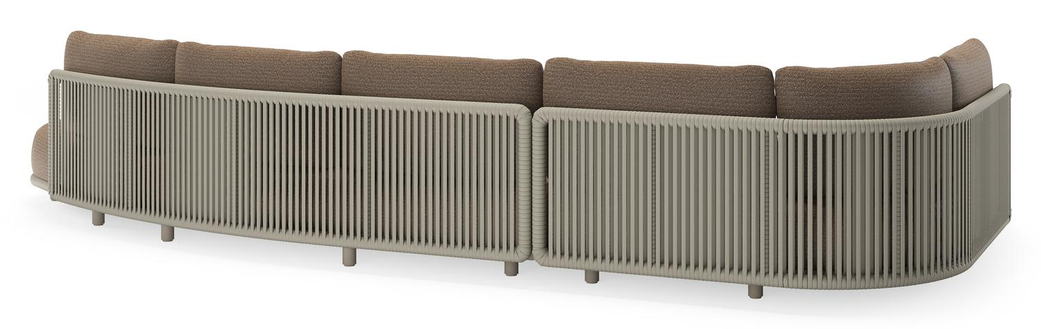 Lomano loungehoek in beige aluminium en beige verticaal geweven luxe vlakke rope met Firenze Bamboe all weather solica