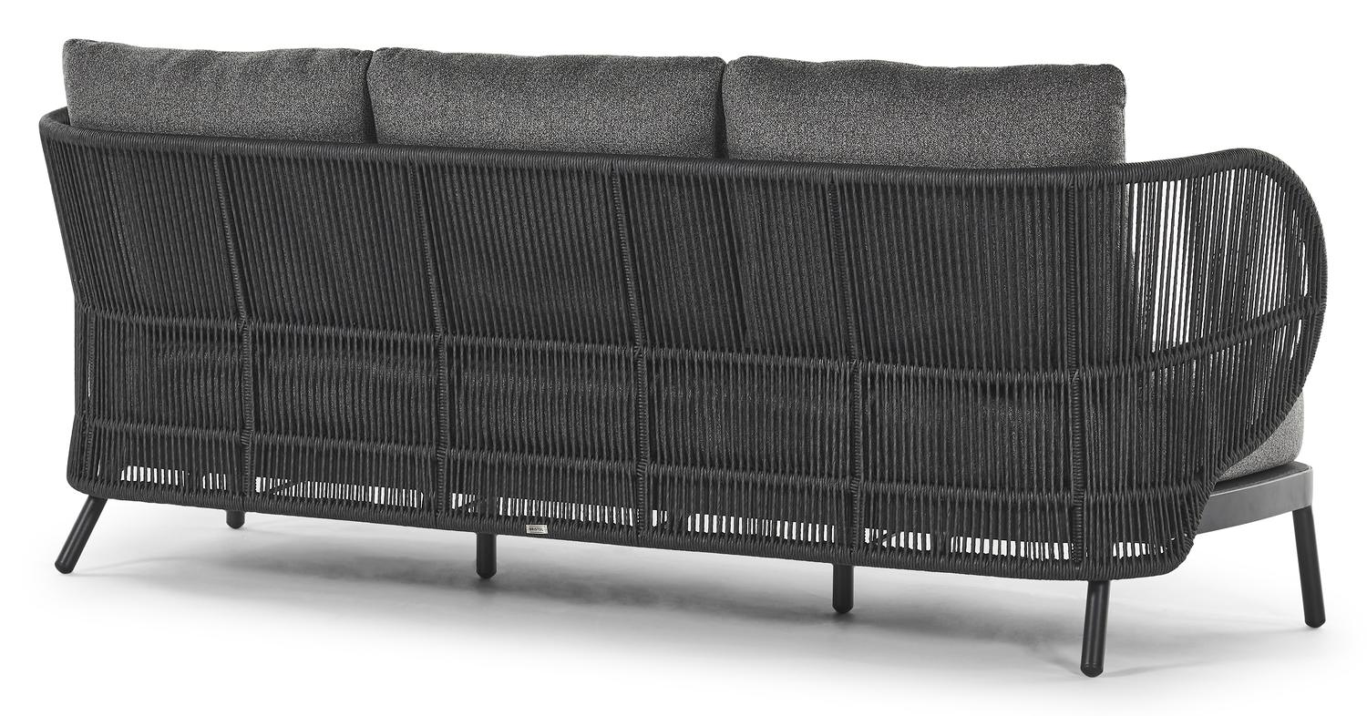 Lugano loungeset in zwart aluminium en zwart gedraaide ronde wicker met catania black all weather cosytica kussens