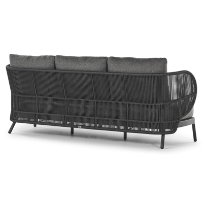 Lugano loungeset in zwart aluminium en zwart gedraaide ronde wicker met catania black all weather cosytica kussens