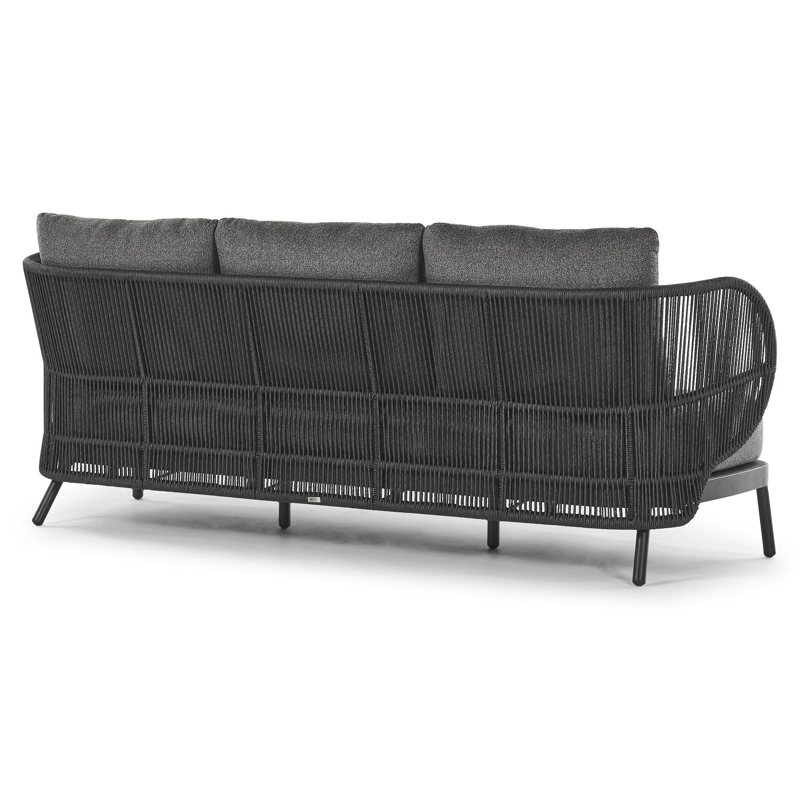 Lugano loungeset in zwart aluminium en zwart gedraaide ronde wicker met catania black all weather cosytica kussens