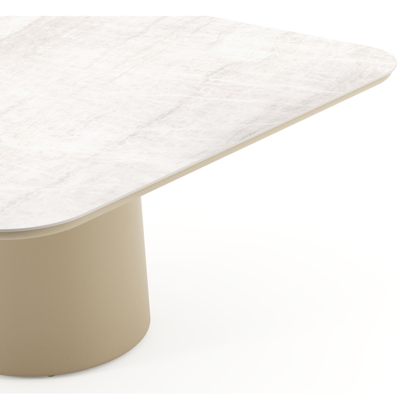 Table de jardin Amico carré arrondi en aluminium beige et céramique pleine Taj Mahal - Lg. 148 x Lrg. 148 x Haut. 73.5 cm