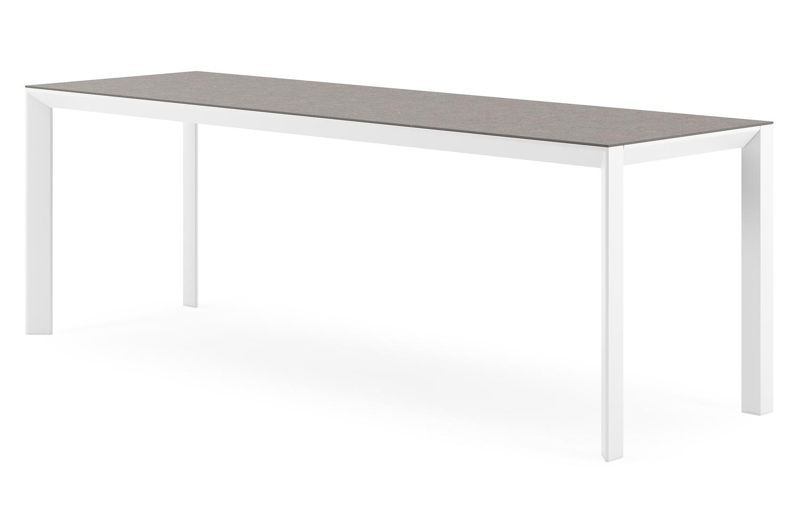 Malito tuintafel rechthoekig in wit aluminium en volkeramiek Wulong - L 220 x B 70 x H 75 cm