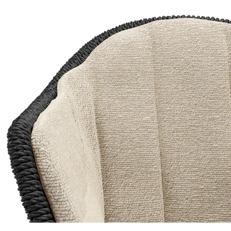 Chaise de jardin Pagino en aluminium blanc et résine tressée ronde noir avec coussin en All Weather Cosytica Marbella Sand