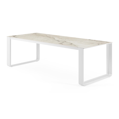Atessa tuintafel rechthoekig in wit aluminium en volkeramiek colorado dunes - L 240 x B 100 x H 75 cm