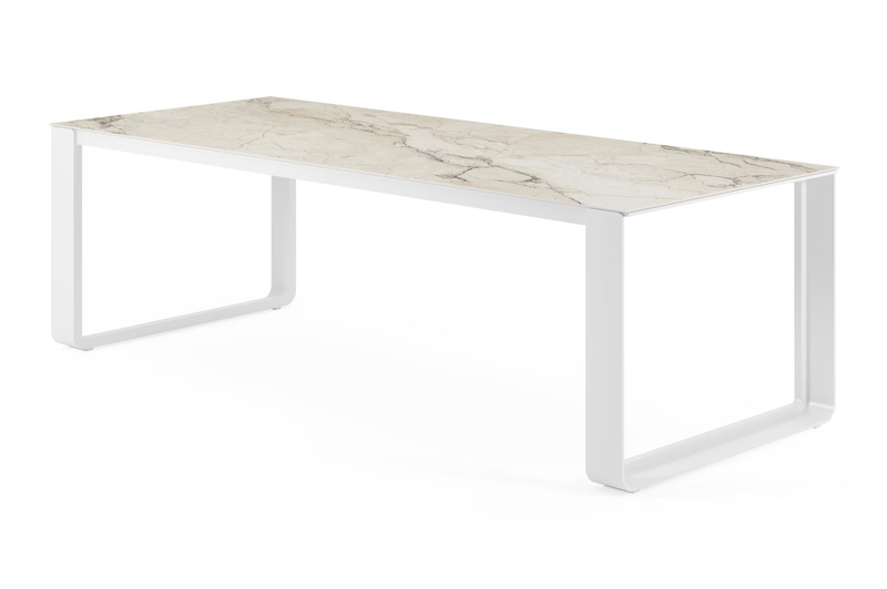Atessa tuintafel rechthoekig in wit aluminium en volkeramiek colorado dunes - L 240 x B 100 x H 75 cm