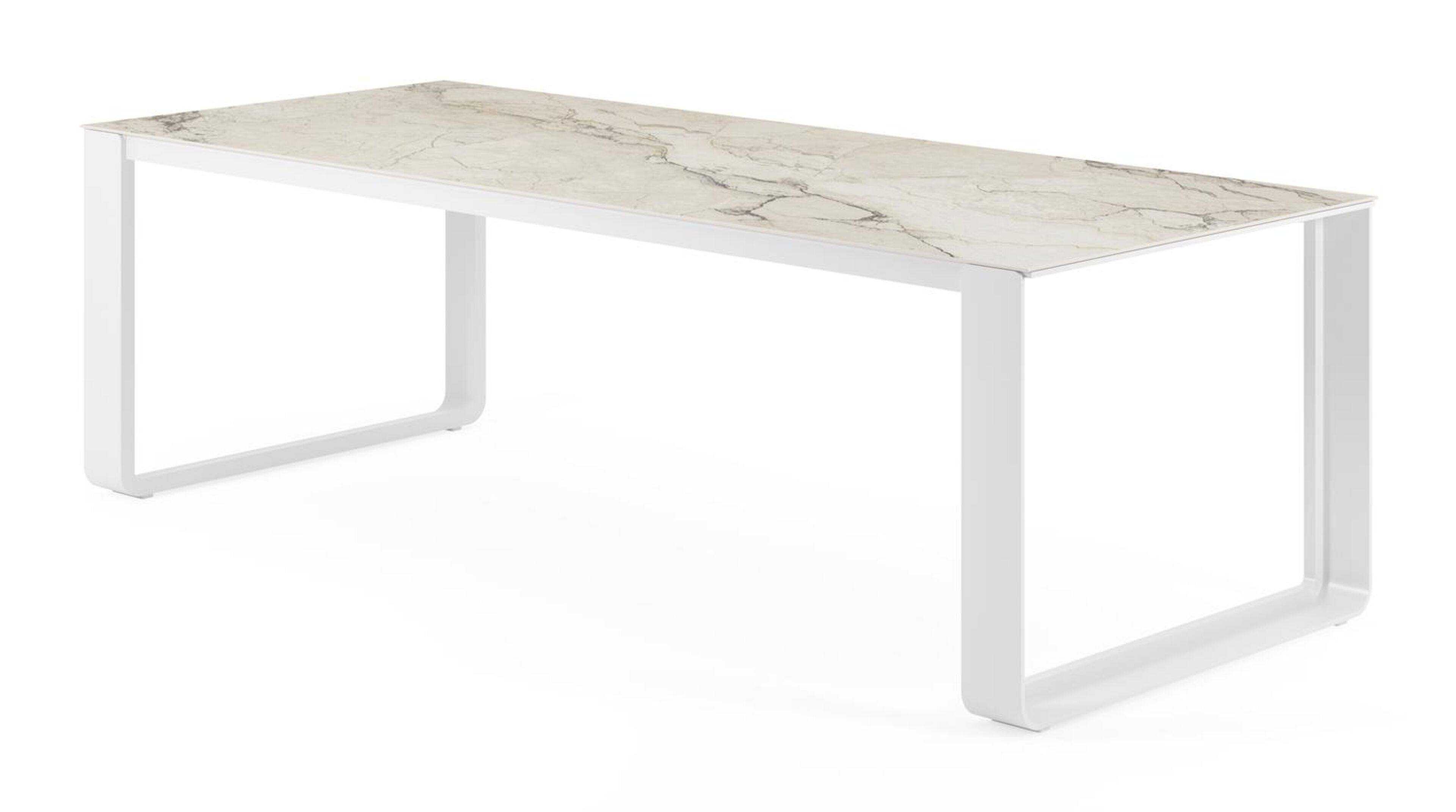 Atessa tuintafel rechthoekig in wit aluminium en volkeramiek colorado dunes - L 240 x B 100 x H 75 cm