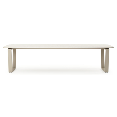 Pagino tuintafel bootvorm in beige aluminium en volkeramiek Shilin L 315 x B 115 x H 73 cm x H 73 cm