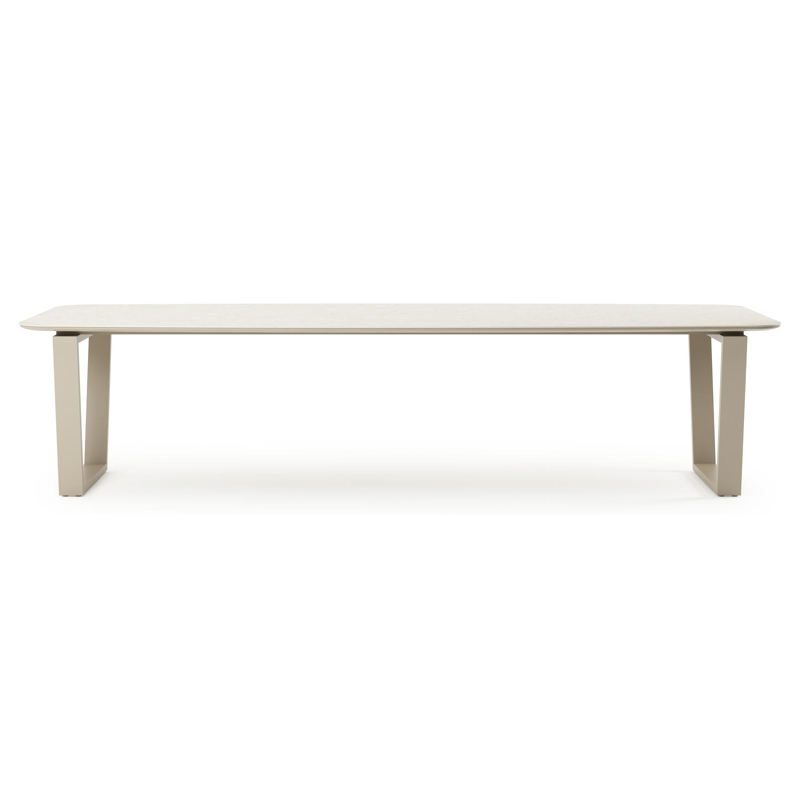 Table de jardin Pagino forme de bateau en aluminium beige et céramique pleine Shilin Lg. 315 x Lrg. 115 x Haut. 73 cm