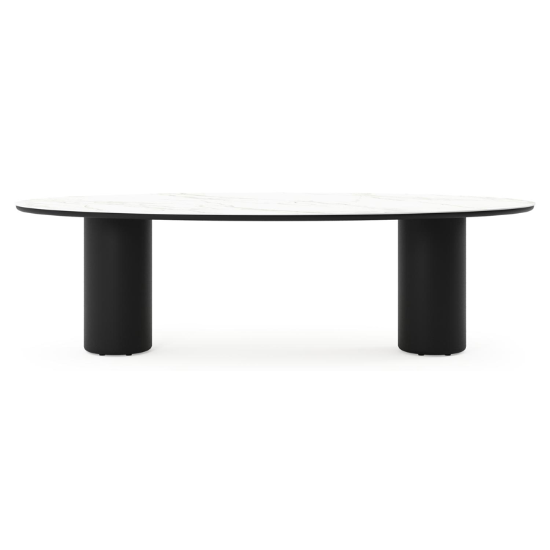 Table de jardin Amico oval en aluminium noir et céramique pleine Calacatta - Lg. 260 x Lrg. 125 x Haut. 74 cm