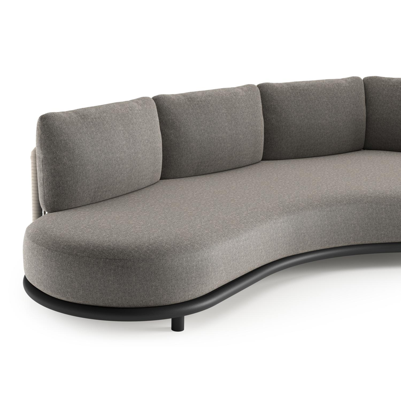 Lomano loungebank in zwart aluminium en beige verticaal geweven luxe vlakke rope met chartres drizzle all weather sunbrella® luxe kussen