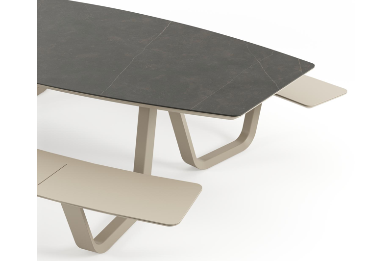Forno picknicktafel bootvorm in beige aluminium en volkeramiek Calatorao - L 280 x B 192 x H 72 cm