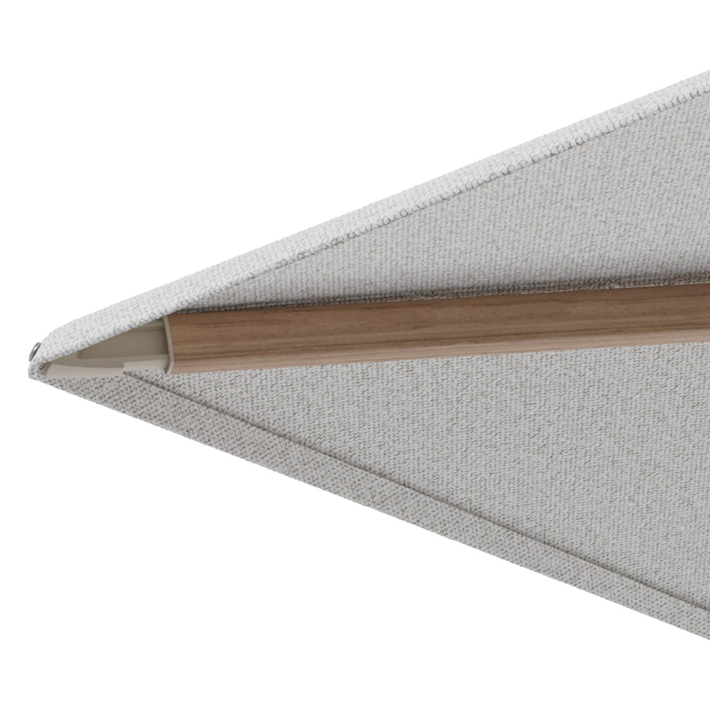 Minore zweefparasol met tiltfunctie in houtlook aluminium en Ego Birch All Weather Solica parasoldoek - L1 400 x L2 300 cm met parasolvoet Minore 260 kg met wielen