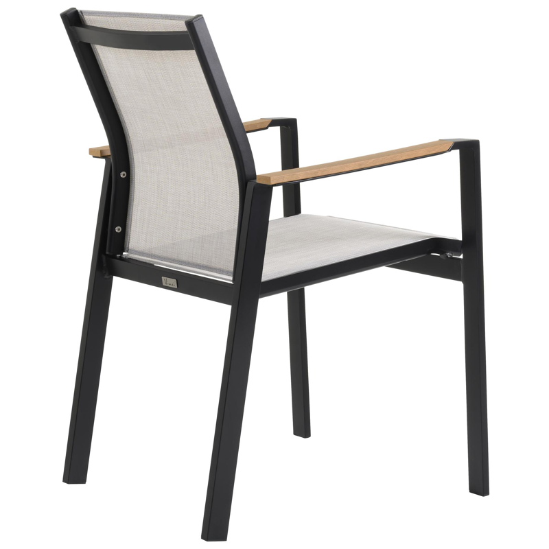 Tora tuinset in zwart aluminium en naturel polywood tafelblad met 4 stapelbare Bahia tuinstoelen