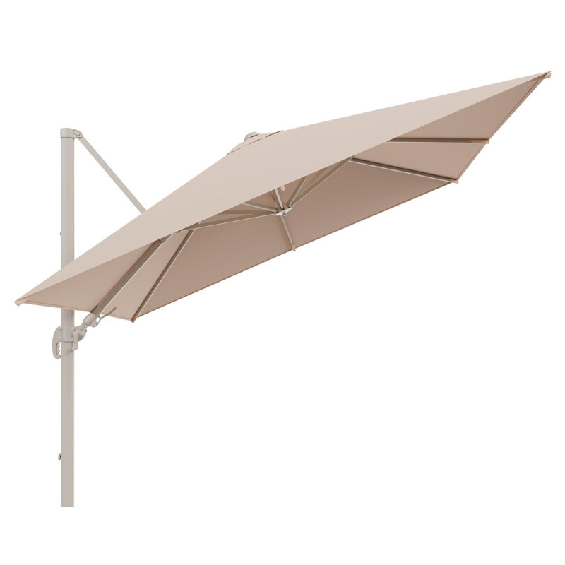 Avola zweefparasol met tiltfunctie in beige aluminium en All Weather Sunbrella Premium Natte Linen Chalk parasoldoek - L1 300 x L2 300 cm (zonder voet)