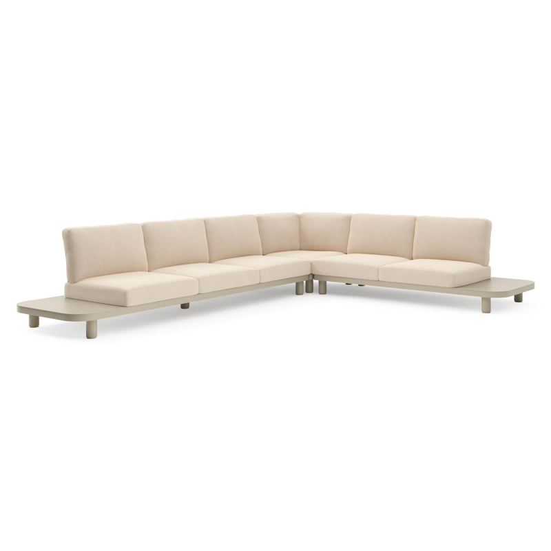 Donato loungehoek in beige aluminium met heritage papyrus all weather sunbrella® luxe kussen