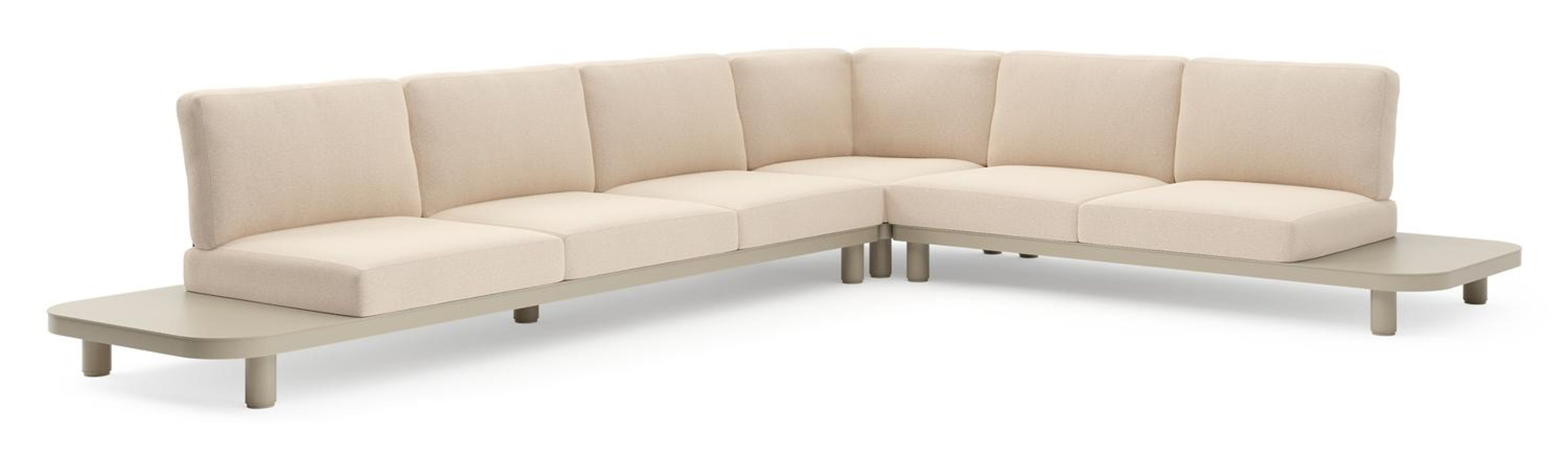 Donato loungehoek in beige aluminium met heritage papyrus all weather sunbrella® luxe kussen
