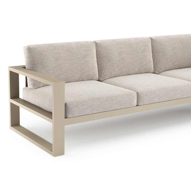 Verato loungehoek in beige aluminium met tundra sand all weather sunbrella® luxe kussen