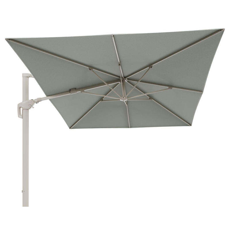 Minore zweefparasol met tiltfunctie in beige aluminium en Slow Spirea All Weather Sunbrella® Luxe parasoldoek - L1 400 x L2 300 cm (zonder voet)