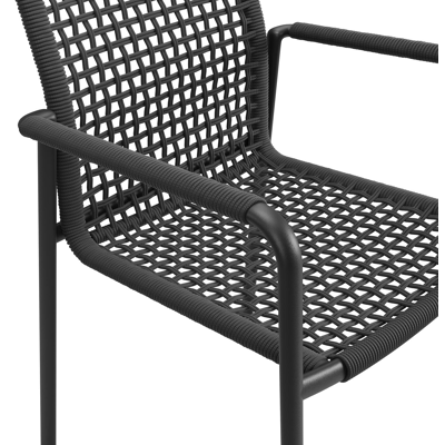 Como stapelbare tuinstoel in zwart aluminium en zwart vierkant geweven rope