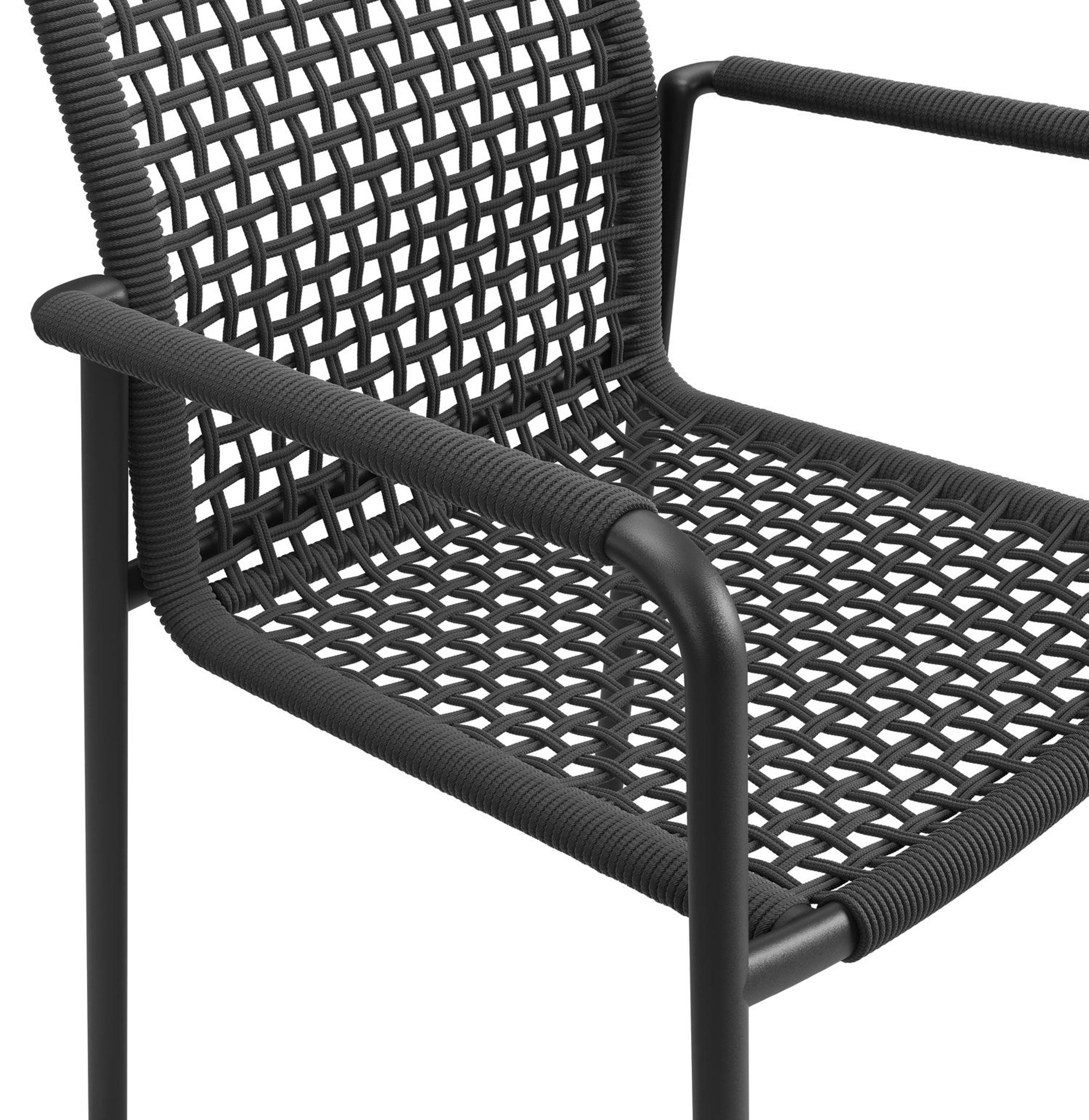 Chaise de jardin empilable Como in aluminium noir et corde tissée carrée noir