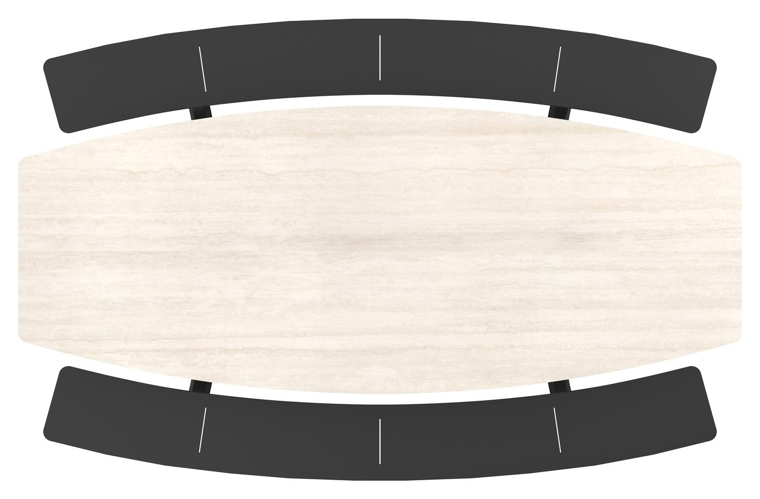 Table de pique-nique Forno forme de bateau en aluminium noir et céramique pleine Travertino Bianco - Lg. 280 x Lrg. 192 x Haut. 72 cm