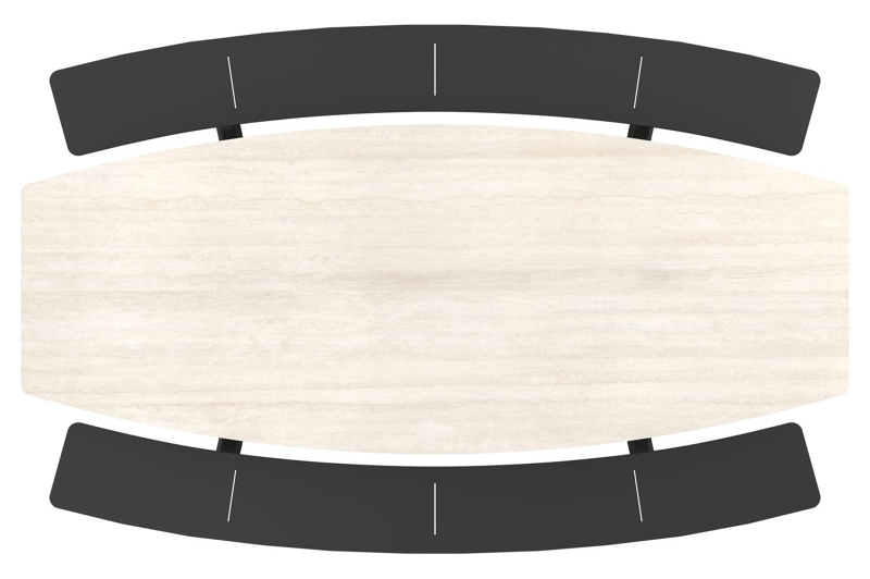 Table de pique-nique Forno forme de bateau en aluminium noir et céramique pleine Travertino Bianco - Lg. 280 x Lrg. 192 x Haut. 72 cm