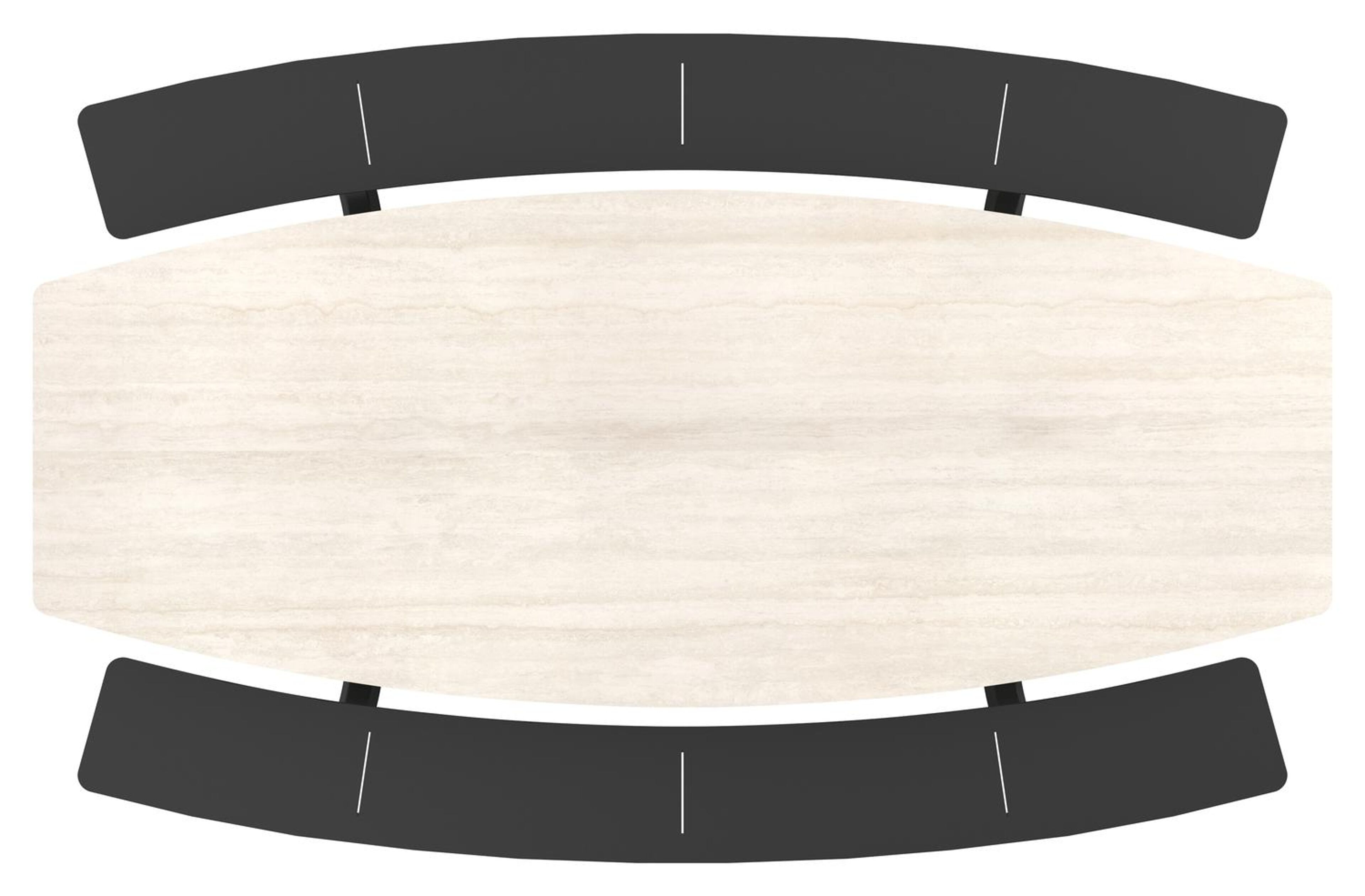 Forno picknicktafel bootvorm in zwart aluminium en volkeramiek Travertino Bianco - L 280 x B 192 x H 72 cm