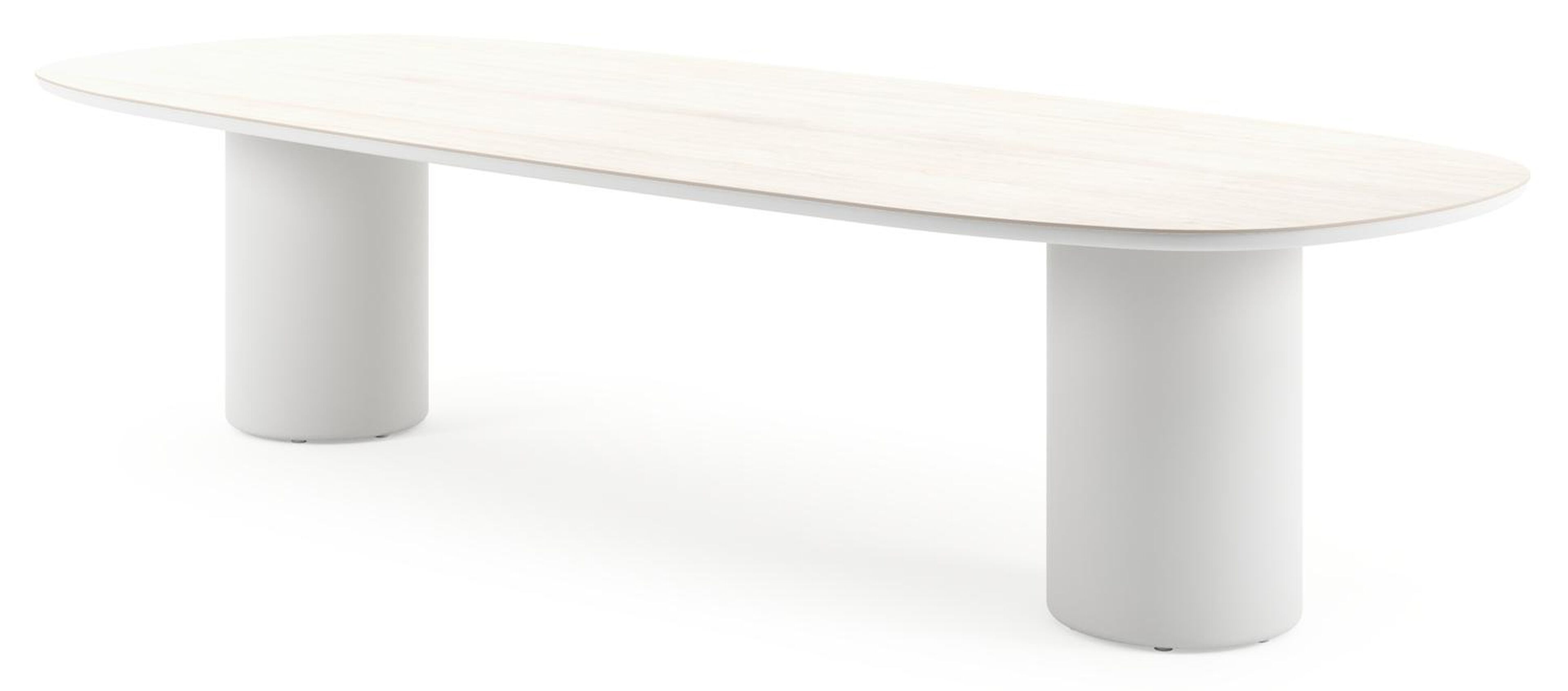 Table de jardin Amico bombo en aluminium blanc et céramique pleine Travertino Bianco - Lg. 320 x Lrg. 130 x Haut. 74 cm