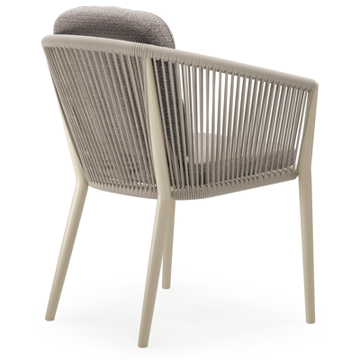 Orso tuinstoel in beige aluminium en beige verticaal geweven ronde rope met luxe zitkussen in All Weather Sunbrella® Luxe Wander Granite