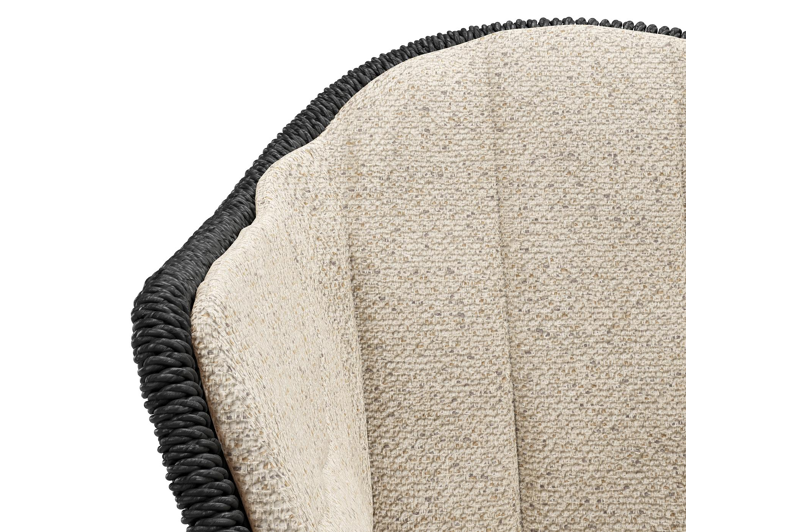 Pagino tuinstoel in wit aluminium en zwart ronde wicker met zitkussen in All Weather Cosytica Bora Desert