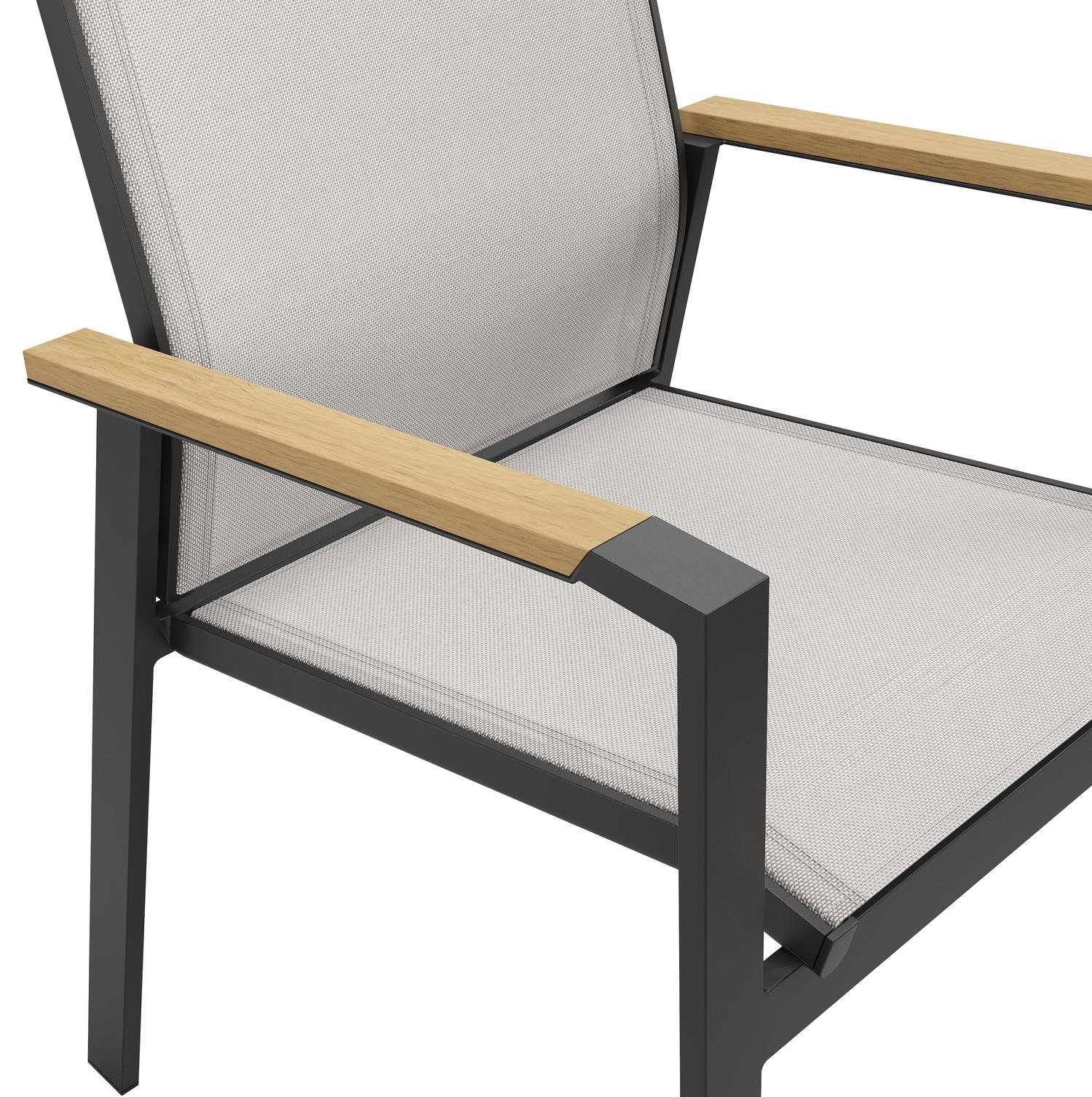 Ensemble de jardin Calzo en aluminium noir et polywood avec 6 chaises de jardin empilable Bahia