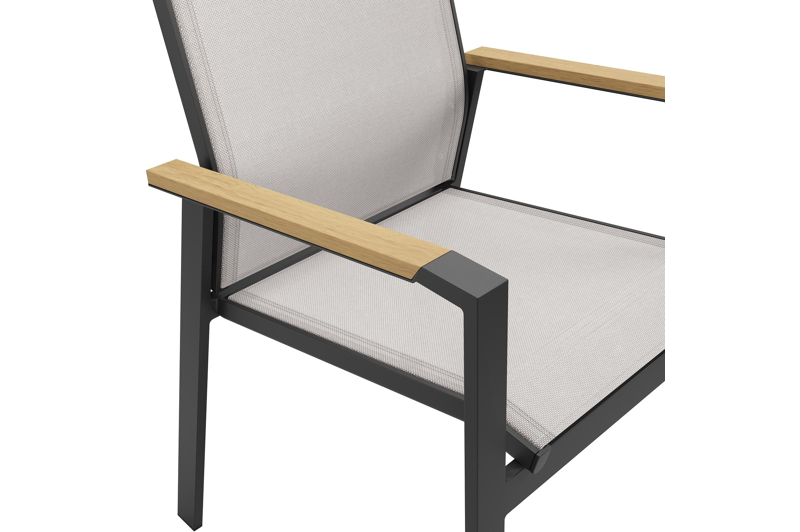 Ensemble de jardin Calzo en aluminium noir et polywood avec 6 chaises de jardin empilable Bahia