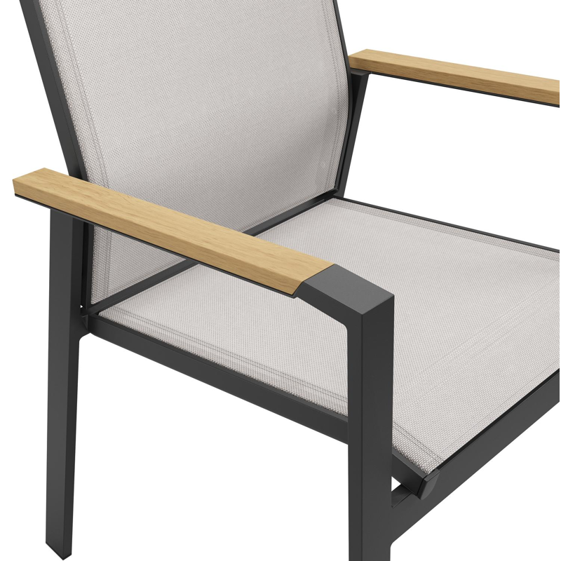 Chaise de jardin Bahia en aluminium noir et textilène et accoudoir en polywood