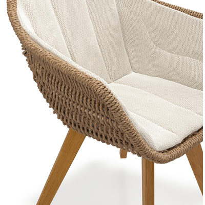 Pagino tuinstoel in teak en bruin ronde wicker met kussen in lopi marble all weather sunbrella® luxe
