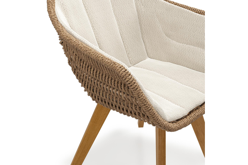 Pagino tuinstoel in teak en bruin ronde wicker met kussen in lopi marble all weather sunbrella® luxe