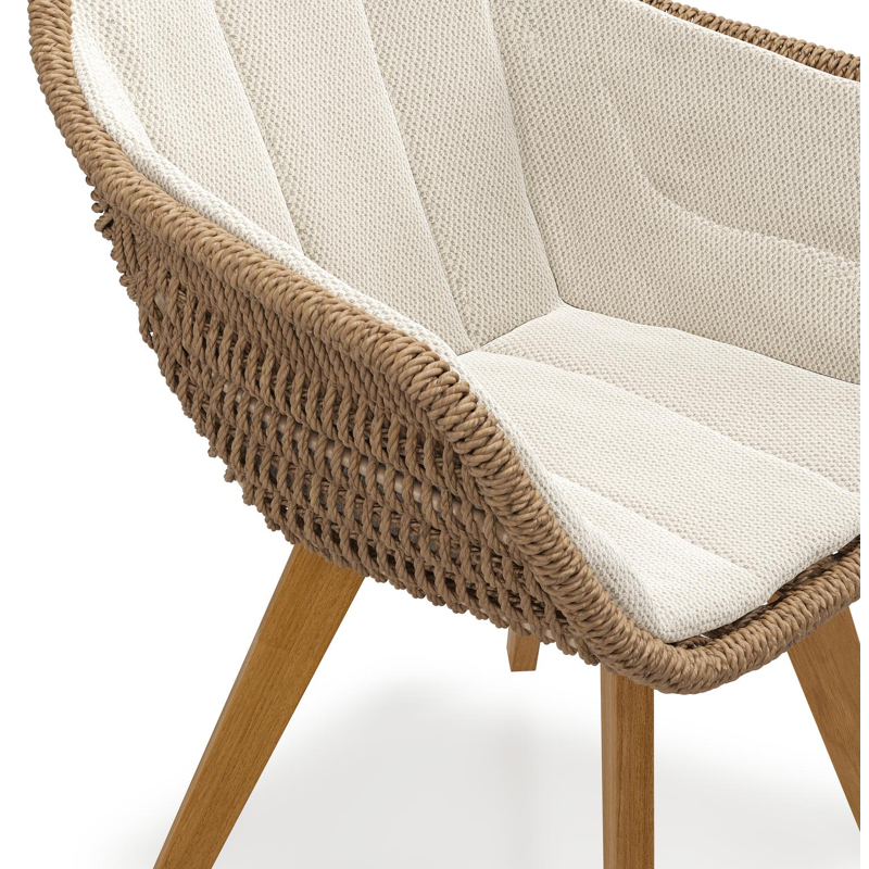 Pagino tuinstoel in teak en bruin ronde wicker met kussen in lopi marble all weather sunbrella® luxe