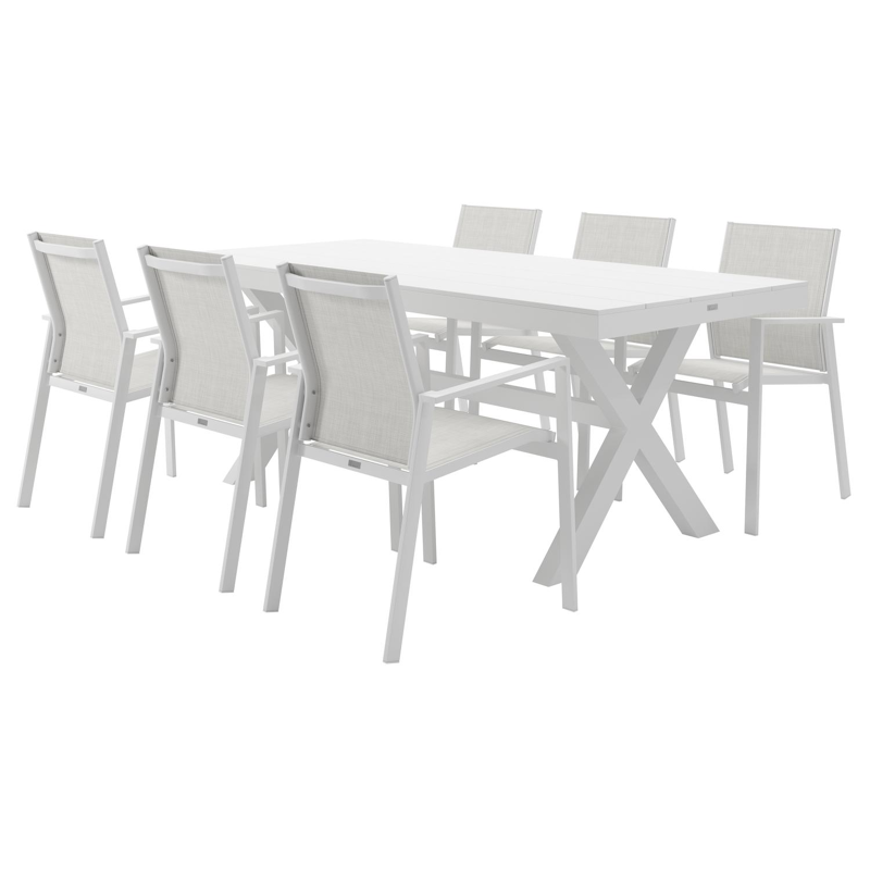 Bahia tuinset in wit aluminium met 6 stapelbare Bahia tuinstoelen