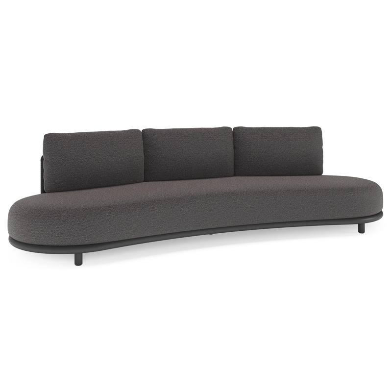 Canapé de jardin Lomano en aluminium noir et corde luxe plate tissée verticalement noir et coussins en all weather solica firenze tunder