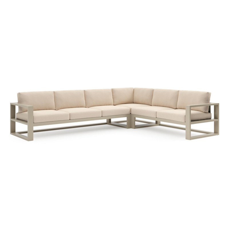 Verato loungehoek in beige aluminium met heritage papyrus all weather sunbrella® luxe kussen