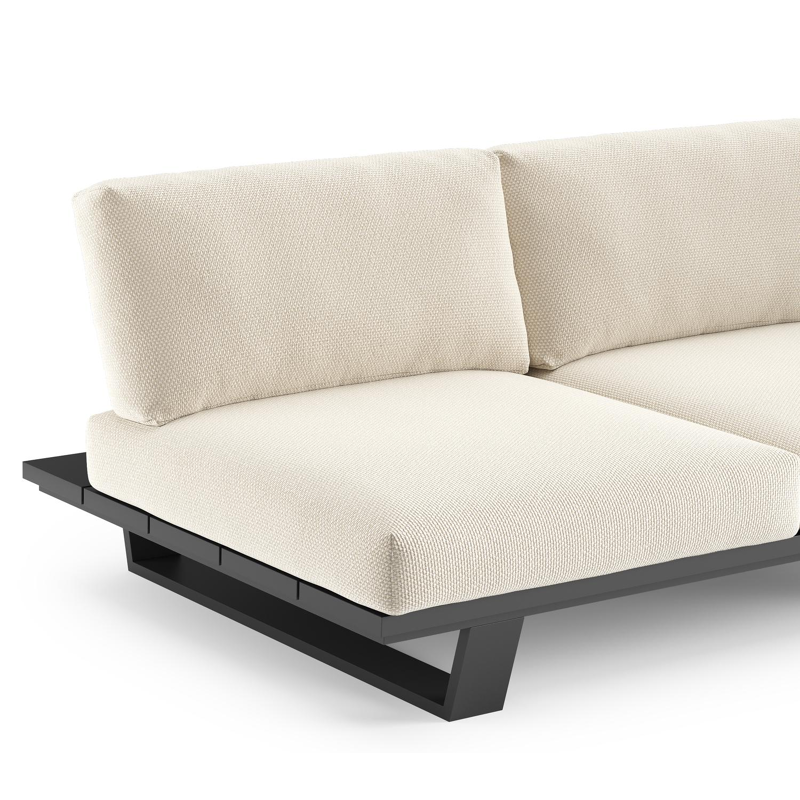 Pagino loungehoek in zwart aluminium met althea off white all weather cosytica kussen