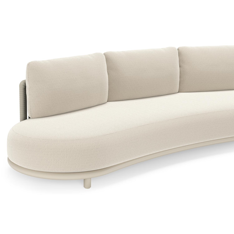 Lomano loungebank in beige aluminium en beige verticaal geweven luxe vlakke rope met Lopi Marble all weather sunbrellaÂ® luxe