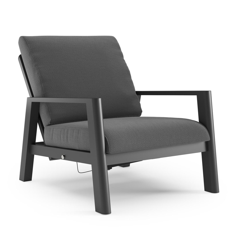 Cirello loungestoel 1-zit in zwart aluminium met lopi shadow all weather sunbrella® luxe kussen