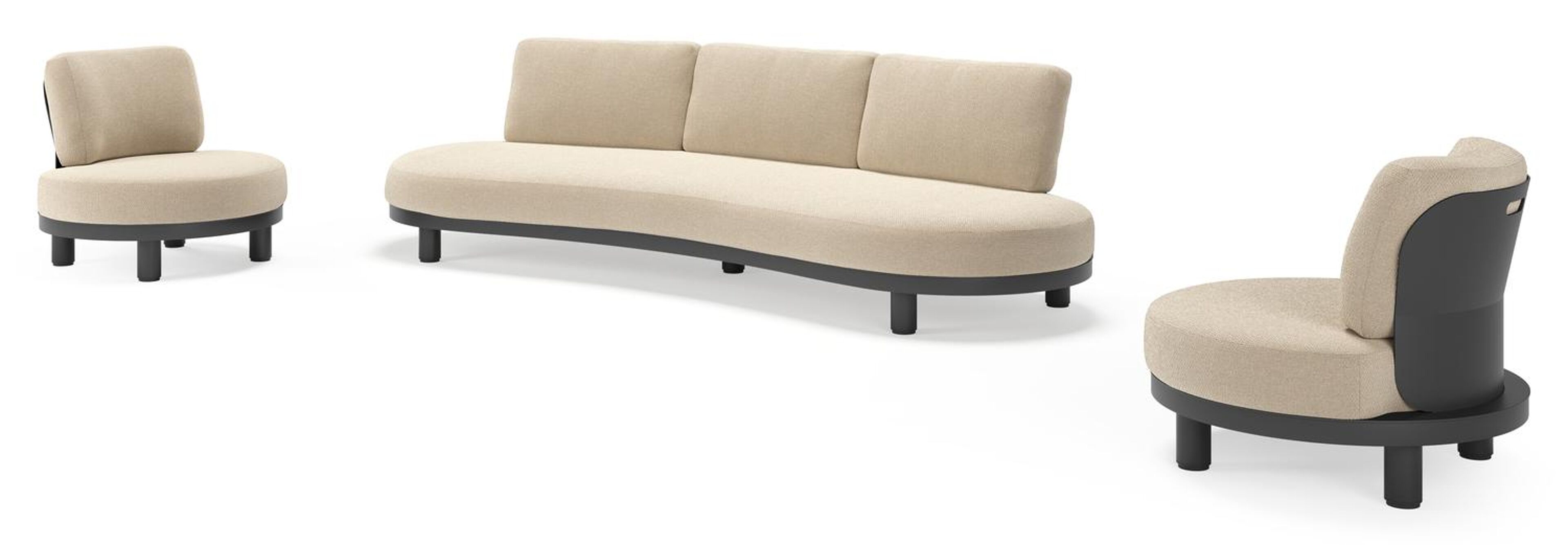 Donato loungeset in zwart aluminium met all weather cosytica Althea Chalk kussen