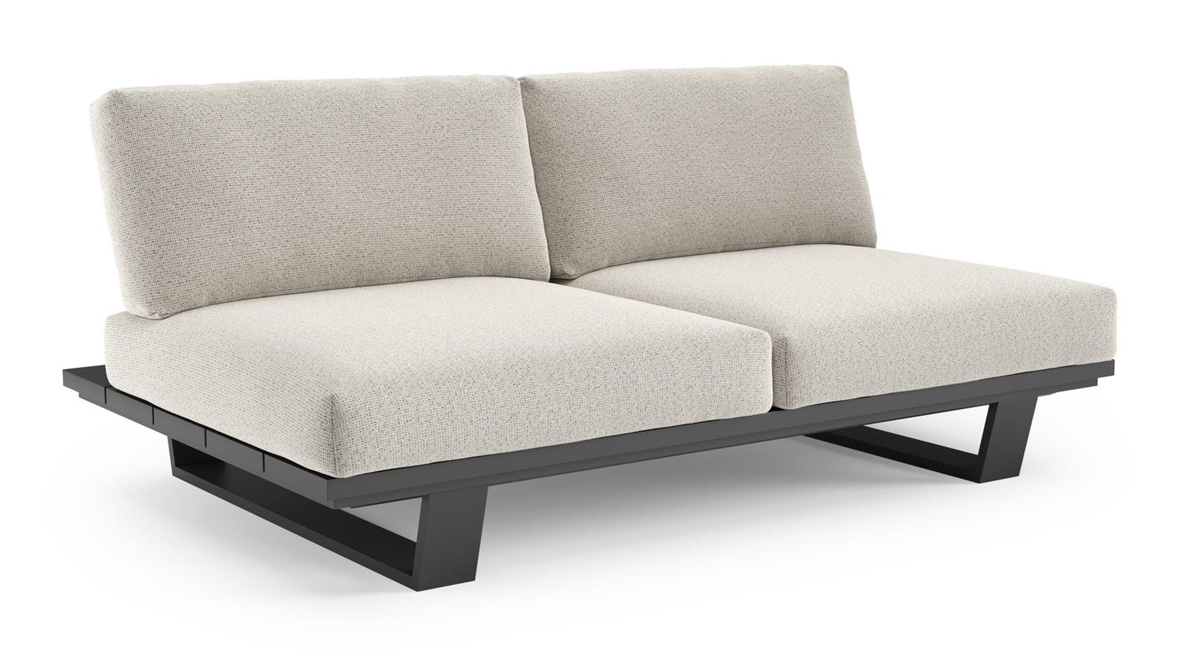 Canapé de jardin Pagino en aluminium noir et coussins en all weather solica firenze natural