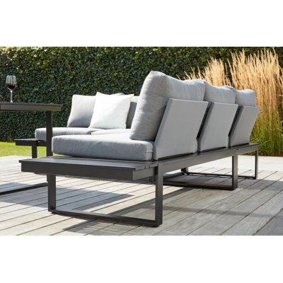 Merida loungehoek in zwart aluminium met grijs polyester kussens en loungetafel
