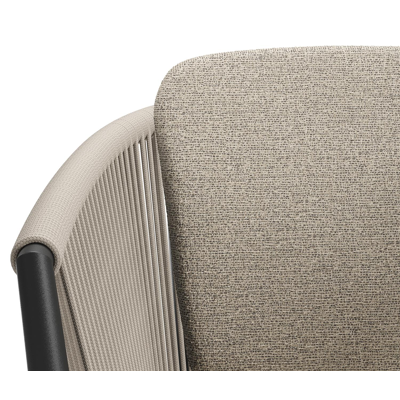 Orso tuinstoel in zwart aluminium en beige verticaal geweven ronde rope met zitkussen in All Weather Cosytica Catania Beige