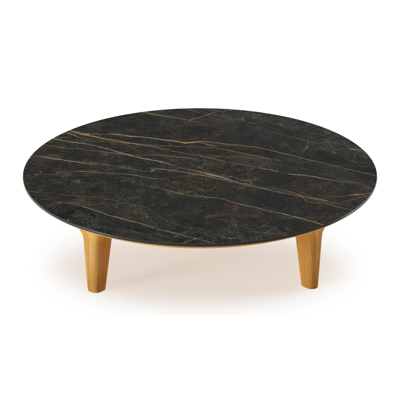 Table de basse Bomero en teck et céramique plein Black Obsession - Diam. 85 x Haut. 20 cm