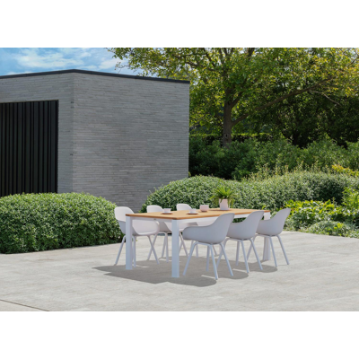 Trente tuinset in wit aluminium en naturel teak tafelblad met 6 Puglia tuinstoelen