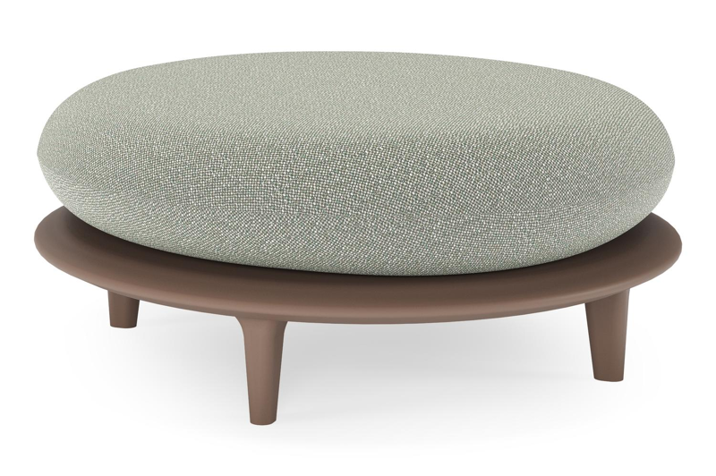 Pouf Bomero en aluminium taupe et coussin en all weather sunbrella® luxe savane leaf